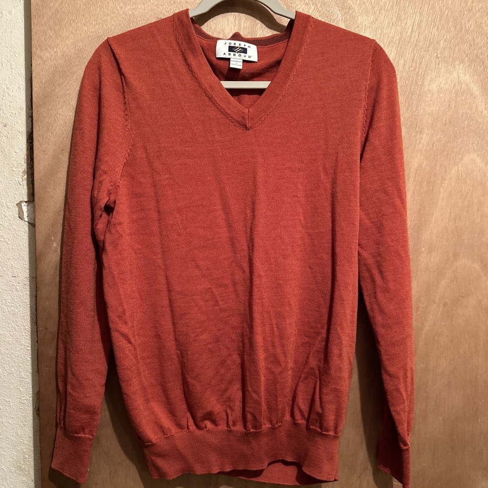 New Joseph Abboud V Neck WOOL Pullover Sweater Medium Burnt Orange